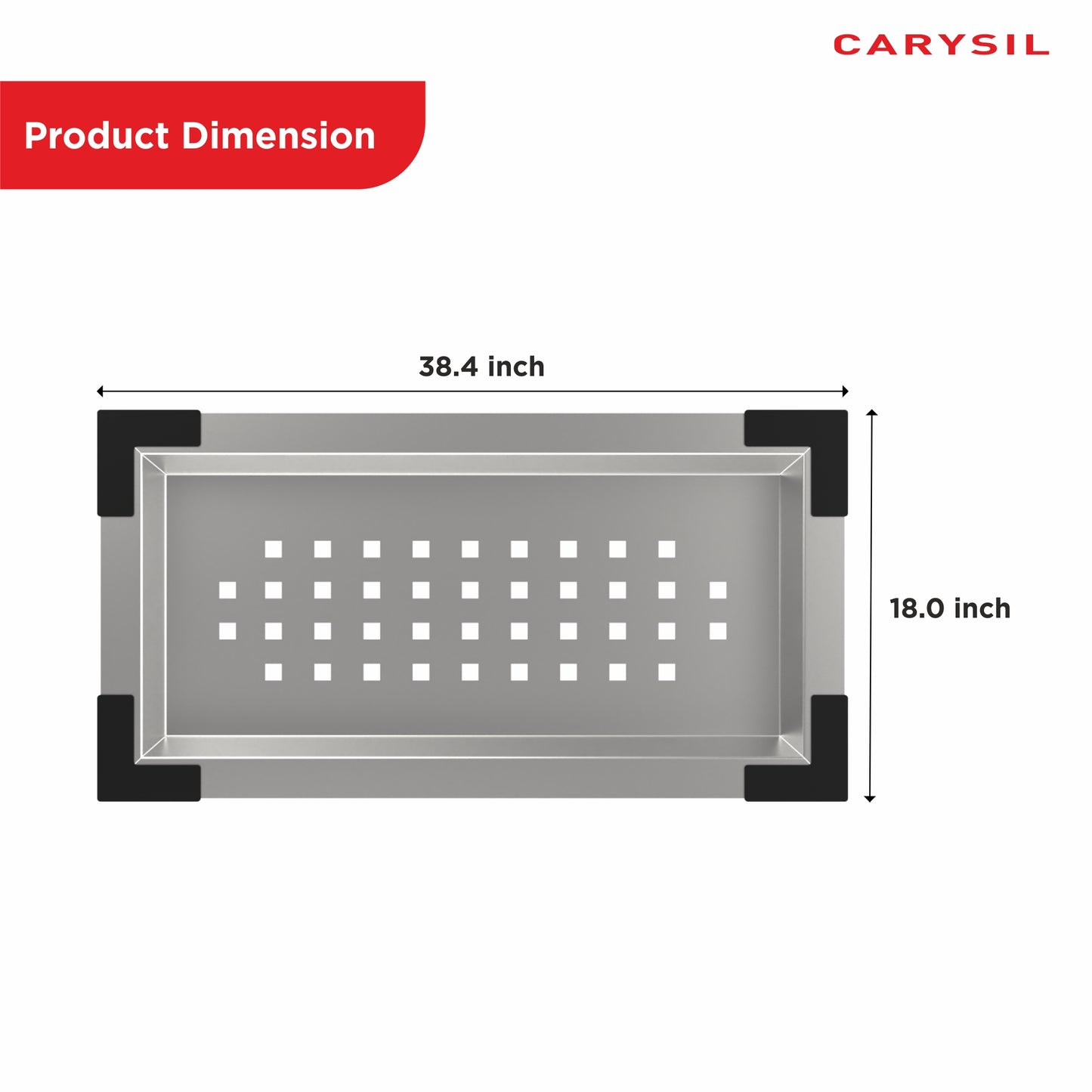 Carysil Stainless Steel Vegetable Colander for Kitchen Sink, Modern Kitchen Strainer, Rust Resistant, Compact, Easy Draining & Washing for Fruits, Vegetables, Pasta, 38.4x18x7.5 cm