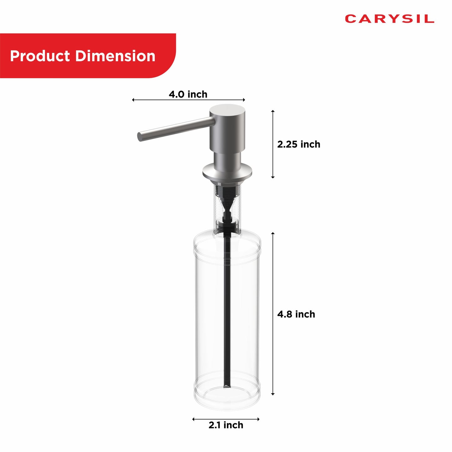 Carysil Kitchen Sink Soap Dispenser, 300ml Top Refill Built-in Countertop Stainless Steel Pump with 360° Rotating Head for Liquid Soap, Matt Black