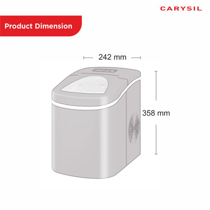 Carysil Sparkle Portable Compact Countertop Ice Maker, Makes 9 Ice Cubes Per Cycle, 12kg/24h Quick Ice Production, SS Finish with Ice Scoop, User-Friendly Control Panel for Home, Office & Outdoor Use