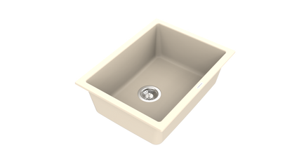 Carysil Quartz Titanium Max Plus Series Single Bowl Kitchen Sink, Real Stone Finish, 304 Stainless Steel Coupling, Kitchen Sink with Sloping Drain, Noise Reduction Design, 24x18x8 inches, Champagne