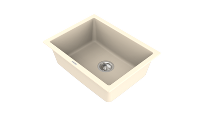 Carysil Quartz Titanium Max Plus Series Single Bowl Kitchen Sink, Real Stone Finish, 304 Stainless Steel Coupling, Kitchen Sink with Sloping Drain, Noise Reduction Design, 24x18x8 inches, Champagne