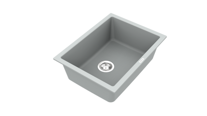 Carysil Quartz Titanium Max Plus Series Single Bowl Kitchen Sink, Real Stone Finish, 304 Stainless Steel Coupling, Kitchen Sink with Sloping Drain, Noise Reduction Design, 24x18x8 inches, Croma