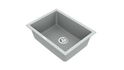Carysil Quartz Titanium Max Plus Series Single Bowl Kitchen Sink, Real Stone Finish, 304 Stainless Steel Coupling, Kitchen Sink with Sloping Drain, Noise Reduction Design, 24x18x8 inches, Croma