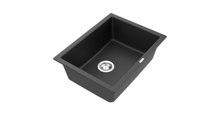 Carysil Quartz Titanium Max Plus Series Single Bowl Kitchen Sink, Real Stone Finish, 304 Stainless Steel Coupling, Kitchen Sink with Sloping Drain, Noise Reduction Design, 24x18x8 inches, Nera