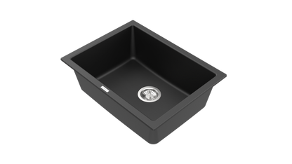 Carysil Quartz Titanium Max Plus Series Single Bowl Kitchen Sink, Real Stone Finish, 304 Stainless Steel Coupling, Kitchen Sink with Sloping Drain, Noise Reduction Design, 24x18x8 inches, Nera