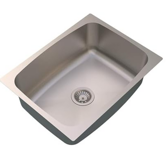 Carysil Elegance Series Single Bowl Kitchen Sink, Stainless Steel Kitchen Sink, 304 Stainless Steel Coupling, Noise Reduction Design, Deep Bowl with Sloping Drain, 24x18x9 inches, Matt Finish