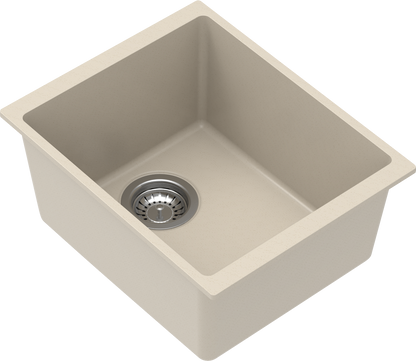 Carysil Quartz Dolce UK Series Single Bowl Kitchen Sink, Real Stone Finish, 304 Stainless Steel Coupling, Kitchen Sink with Sloping Drain, Noise Reduction Design, 15x18x8 inches, Cream