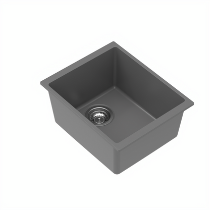 Carysil Quartz Dolce UK Series Single Bowl Kitchen Sink, Real Stone Finish, 304 Stainless Steel Coupling, Kitchen Sink with Sloping Drain, Noise Reduction Design, 15x18x8 inches, Whisper Grey