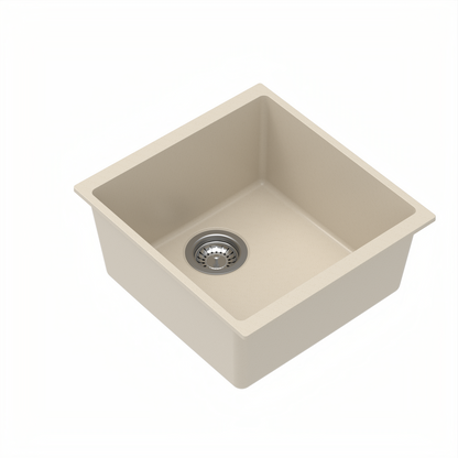 Carysil Quartz Dolce UK Series Single Bowl Kitchen Sink, Real Stone Finish, 304 Stainless Steel Coupling, Kitchen Sink with Sloping Drain, Noise Reduction Design, 17x18x8 inches, Cream