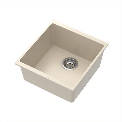 Carysil Quartz Dolce UK Series Single Bowl Kitchen Sink, Real Stone Finish, 304 Stainless Steel Coupling, Kitchen Sink with Sloping Drain, Noise Reduction Design, 17x18x8 inches, Cream