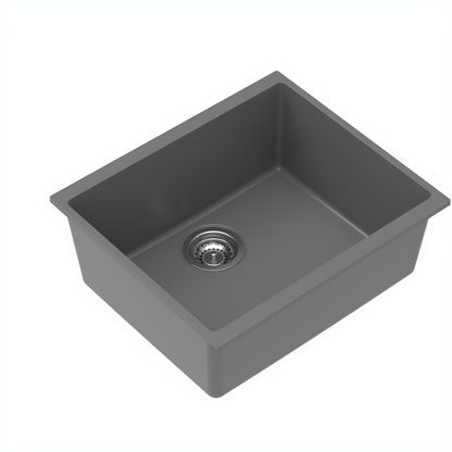 Carysil Quartz Dolce UK Series Singe Bowl Kitchen Sink, Real Stone Finish, 304 Stainless Steel Coupling, Kitchen Sink with Sloping Drain, Noise Reduction Design, 21x18x8 inches, Whisper Grey