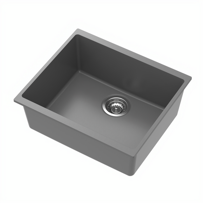 Carysil Quartz Dolce UK Series Singe Bowl Kitchen Sink, Real Stone Finish, 304 Stainless Steel Coupling, Kitchen Sink with Sloping Drain, Noise Reduction Design, 21x18x8 inches, Whisper Grey