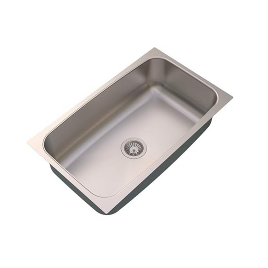 Carysil Elegance Series Single Bowl Kitchen Sink, Stainless Steel Kitchen Sink, 304 Stainless Steel Coupling, Noise Reduction Design, Deep Bowl with Sloping Drain, 30x18x9 inches, Matt Finish