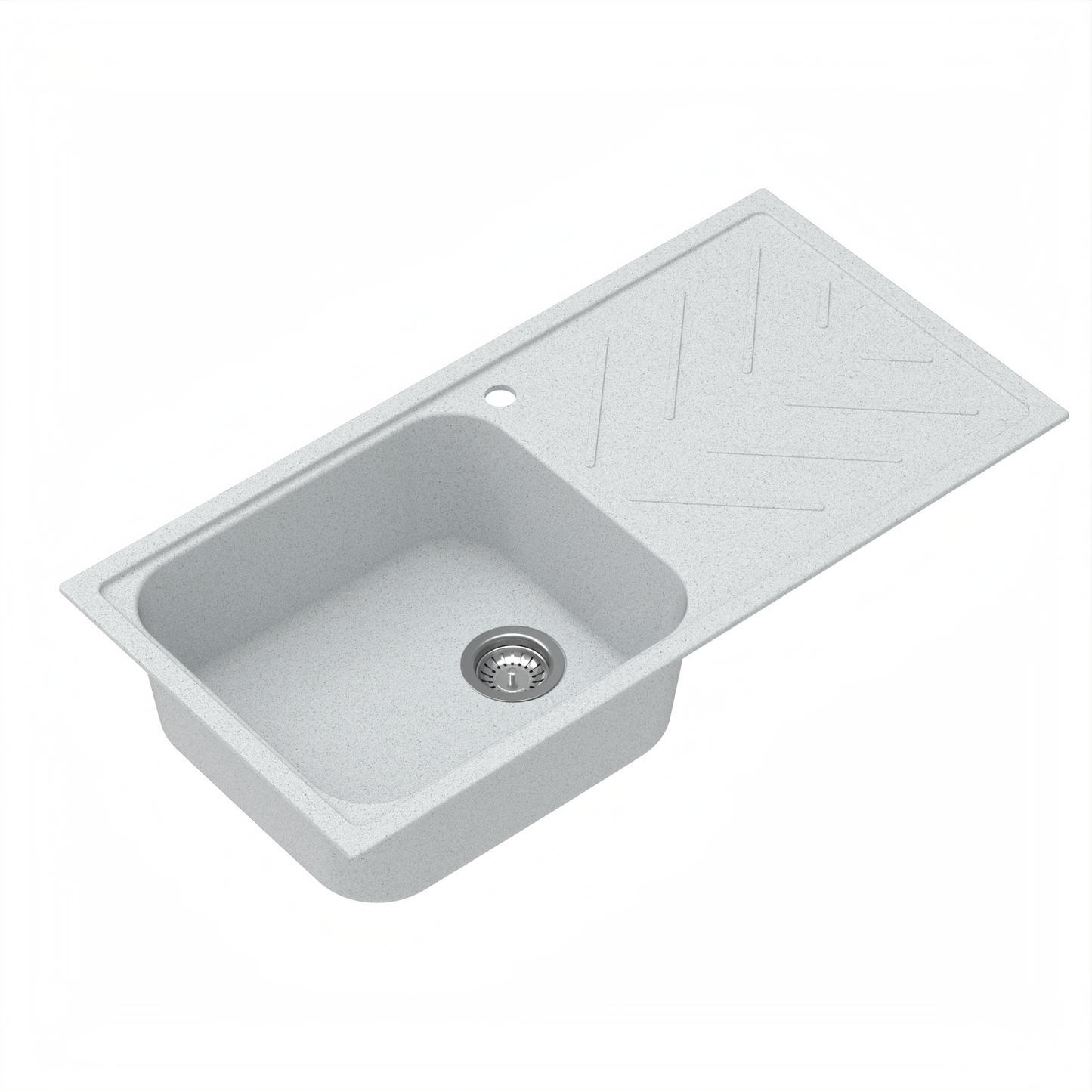 Carysil Quartz New Beethoven D 100L Kitchen Sink with Drainboard, Real Stone Finish, 304 Stainless Steel Coupling, Kitchen Sink with Sloping Drain, Noise Reduction Design, 40x20x8 inches, Whisper Grey