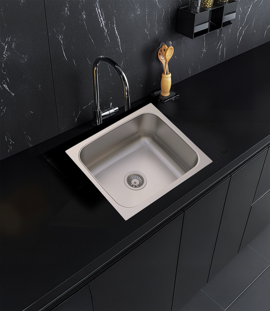 Carysil Elegance ESG Ultra Matt Stainless Steel Kitchen Sink, 21x18x8 inches, Single Bowl Stainless Sink, Noise Reduction Technology, Heat, Scratch & Stain Resistant, Sloping Drains, 304 SS Coupling