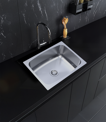 Carysil Elegance ESG Ultra Gloss Stainless Steel Kitchen Sink, 24x18x8 inches, Single Bowl Stainless Sink, Noise Reduction Technology, Heat, Scratch & Stain Resistant, Sloping Drains, 304 SS Coupling