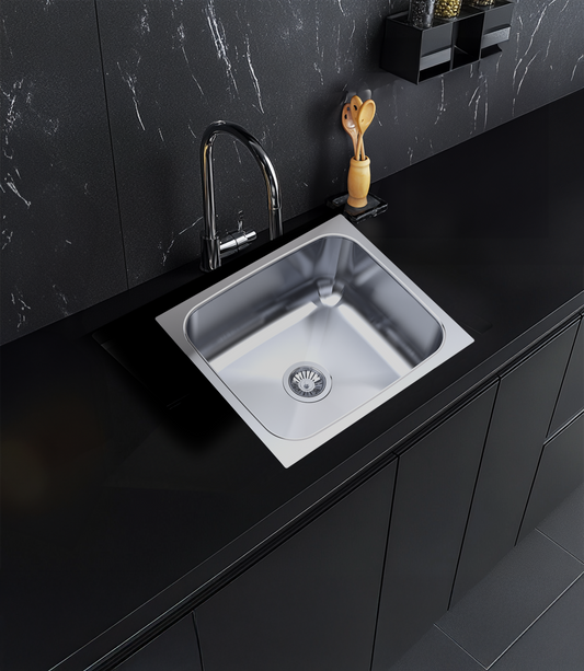 Carysil Elegance ESG Ultra Gloss Stainless Steel Kitchen Sink, 21x18x8 inches, Single Bowl Stainless Sink, Noise Reduction Technology, Heat, Scratch & Stain Resistant, Sloping Drains, 304 SS Coupling