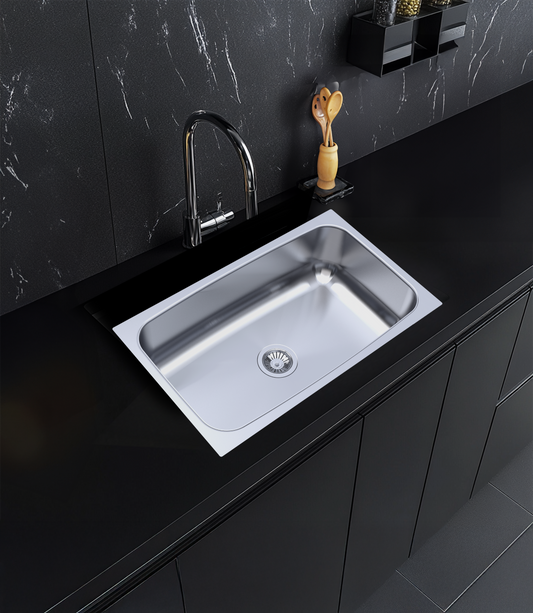 Carysil Elegance ESG Ultra Gloss Stainless Steel Kitchen Sink, 30x18x8 inches, Single Bowl Stainless Sink, Noise Reduction Technology, Heat, Scratch & Stain Resistant, Sloping Drains, 304 SS Coupling