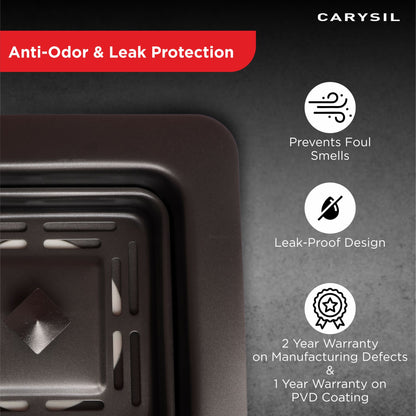 Carysil Square Waste Coupling for Kitchen Sink, Premium 304-grade Stainless Steel Coupling, Removable Waste Strainer for Kitchen Sink, Rust-free, Corrosion-Resistant, Matt Black PVD Finish