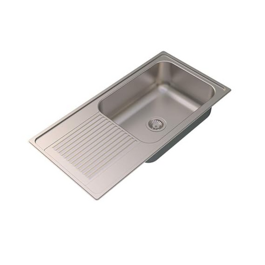 Carysil Vogue Series Single Bowl Kitchen Sink with Drain Board, Stainless Steel Kitchen Sink, 304 Stainless Steel Coupling, Easy to Clean, Deep Bowl with Sloping Drain, 40x20x9 inches, Matt Finish