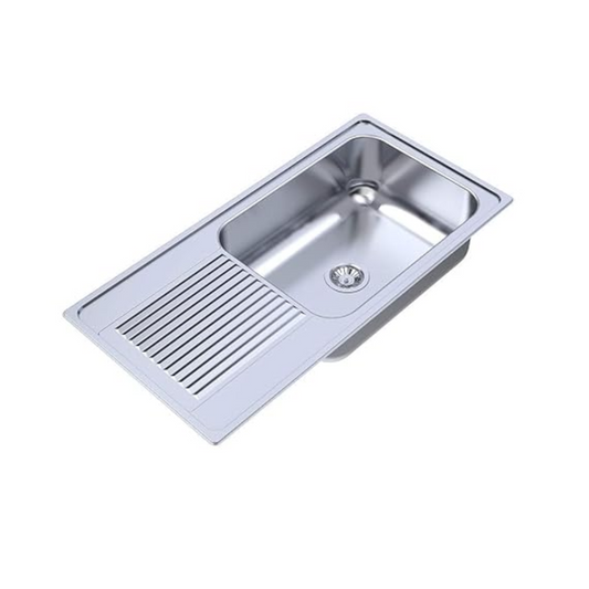 Carysil Vogue Series Single Bowl Kitchen Sink with Drain Board, Stainless Steel Kitchen Sink, 304 Stainless Steel Coupling, Easy to Clean, Deep Bowl with Sloping Drain, 40x20x9 inches, Glossy Finish