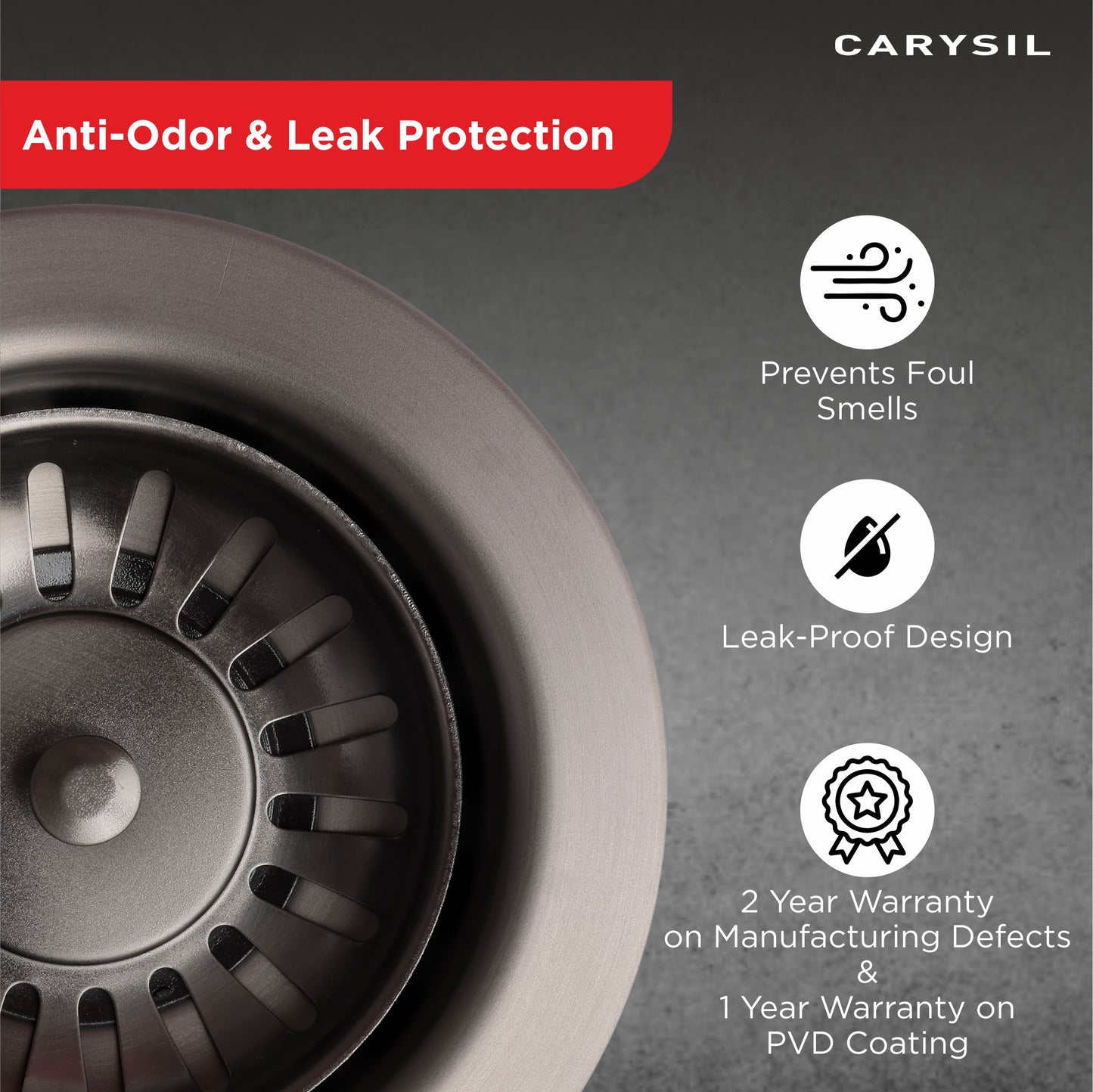 Carysil Round Waste Coupling for Kitchen Sink, Premium 304-grade Stainless Steel Coupling, Removable Waste Strainer for Kitchen Sink, Rust-Free, Corrosion-Resistant, Matt Black PVD Finish