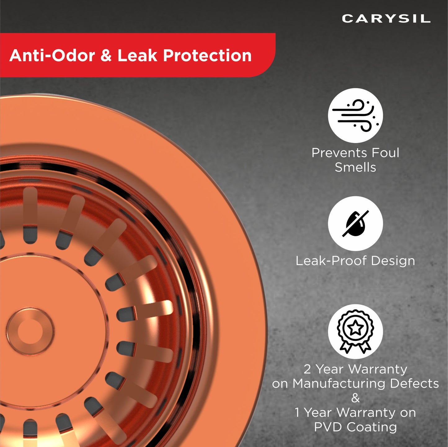 Carysil Round Waste Coupling for Kitchen Sink, Premium 304-grade Stainless Steel Coupling, Removable Waste Strainer for Kitchen Sink, Rust-Free, Corrosion-Resistant, Rose Gold PVD Finish