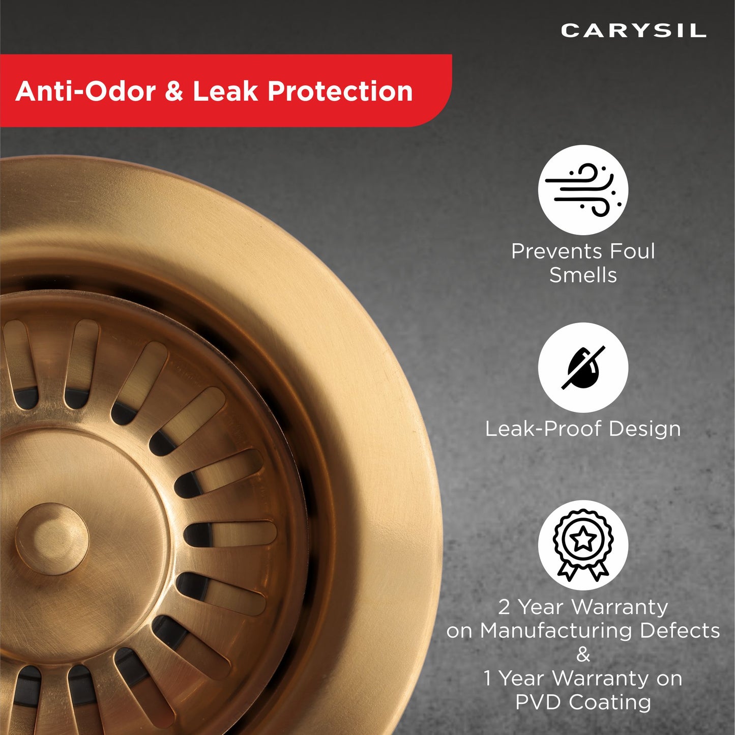 Carysil Round Waste Coupling for Kitchen Sink, Premium 304-grade Stainless Steel Coupling, Removable Waste Strainer for Kitchen Sink, Rust-Free, Corrosion-Resistant, Yellow Gold PVD Finish