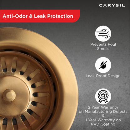 Carysil Round Waste Coupling for Kitchen Sink, Premium 304-grade Stainless Steel Coupling, Removable Waste Strainer for Kitchen Sink, Rust-Free, Corrosion-Resistant, Yellow Gold PVD Finish