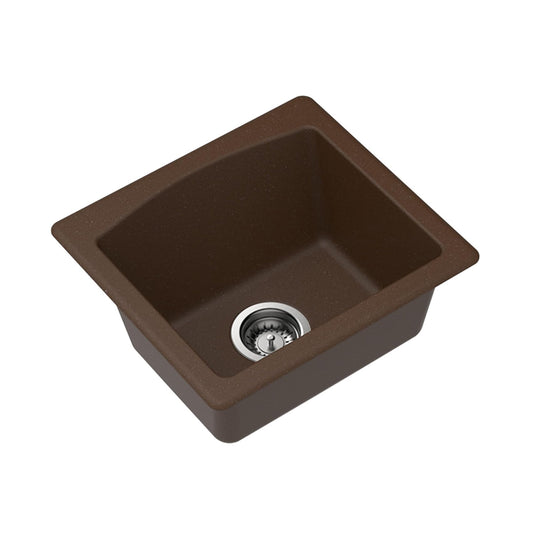 Carysil Quartz C'est Bon Single Bowl Kitchen Sink, Real Stone Finish, 304 Stainless Steel Coupling, Kitchen Sink with Sloping Drain, Noise Reduction Design, 18x16x8 inches, Brown