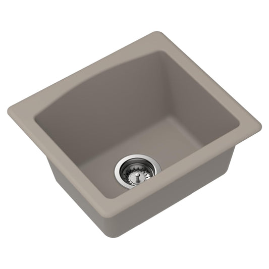 Carysil Quartz C'est Bon Single Bowl Kitchen Sink, Real Stone Finish, 304 Stainless Steel Coupling, Kitchen Sink with Sloping Drain, Noise Reduction Design, 18x16x8 inches, Concrete