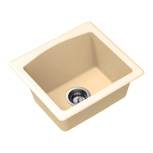 Carysil Quartz C'est Bon Single Bowl Kitchen Sink, Real Stone Finish, 304 Stainless Steel Coupling, Kitchen Sink with Sloping Drain, Noise Reduction Design, 18x16x8 inches, Champagne