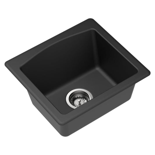 Carysil Quartz C'est Bon Single Bowl Kitchen Sink, Real Stone Finish, 304 Stainless Steel Coupling, Kitchen Sink with Sloping Drain, Noise Reduction Design, 18x16x8 inches, Nera