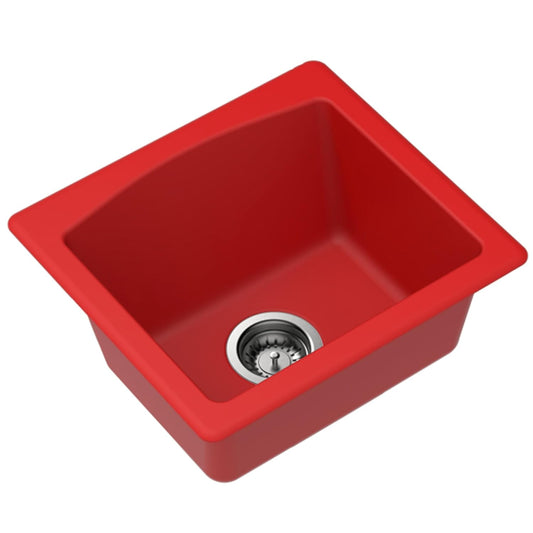 Carysil Quartz C'est Bon Single Bowl Kitchen Sink, Real Stone Finish, 304 Stainless Steel Coupling, Kitchen Sink with Sloping Drain, Noise Reduction Design, 18x16x8 inches, Red
