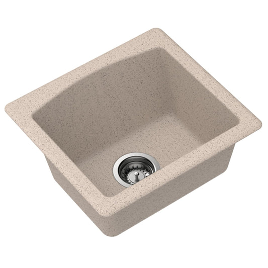 Carysil Quartz C'est Bon Single Bowl Kitchen Sink, Real Stone Finish, 304 Stainless Steel Coupling, Kitchen Sink with Sloping Drain, Noise Reduction Design, 18x16x8 inches, Terra