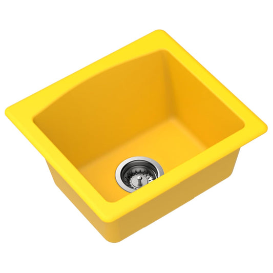 Carysil Quartz C'est Bon Single Bowl Kitchen Sink, Real Stone Finish, 304 Stainless Steel Coupling, Kitchen Sink with Sloping Drain, Noise Reduction Design, 18x16x8 inches, Yellow