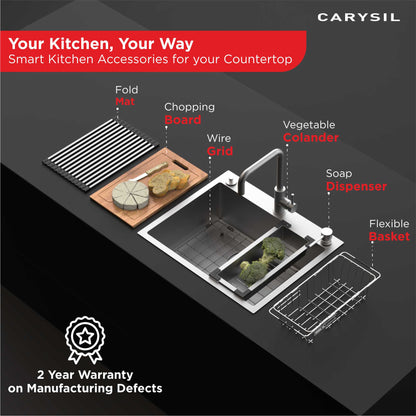 Carysil Multipurpose 304-Grade Stainless Steel Rust-Resistant, Expandable Kitchen Basket for Straining Vegetables, Fruits, and More, Ideal for Daily Use, Easy to Clean, Durable