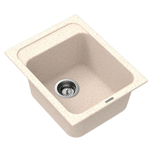 Carysil Quartz Jade 400 Single Bowl Kitchen Sink, Real Stone Finish, 304 Stainless Steel Coupling, Kitchen Sink with Sloping Drain, Noise Reduction Design, 16x20x8 inches, Cornflakes