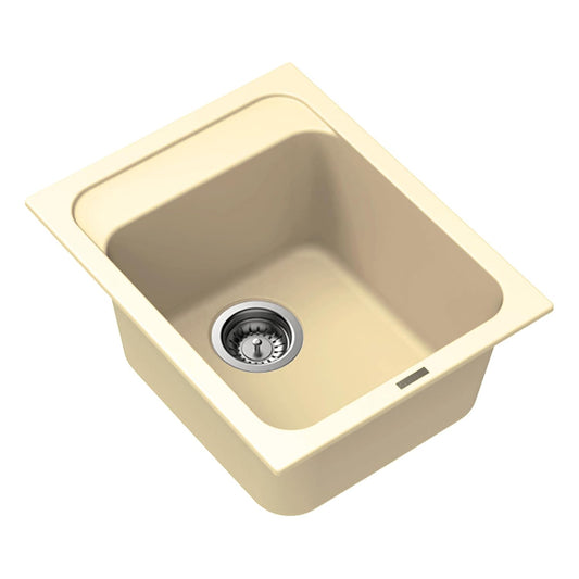Carysil Quartz Jade 400 Single Bowl Kitchen Sink, Real Stone Finish, 304 Stainless Steel Coupling, Kitchen Sink with Sloping Drain, Noise Reduction Design, 16x20x8 inches, Champagne