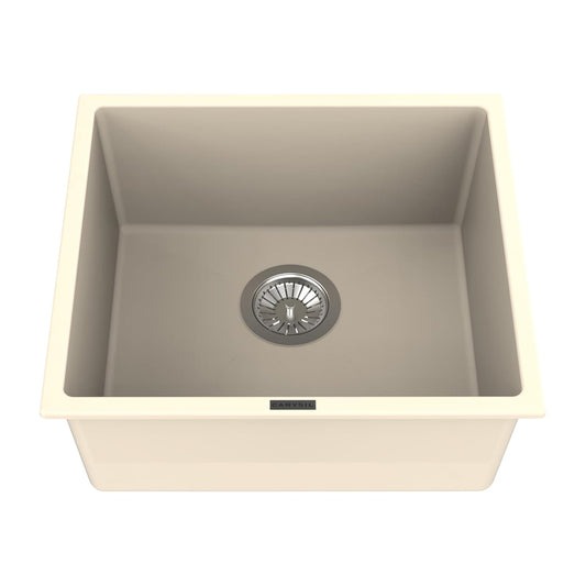 Carysil Quartz Titanium Pro Series Single Bowl Kitchen Sink, Real Stone Finish, 304 Stainless Steel Coupling, Kitchen Sink with Sloping Drain, Noise Reduction Design, 18x16x8 inches, Champagne