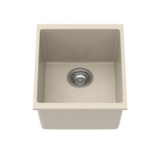 Carysil Quartz Dolce UK Series Single Bowl Kitchen Sink, Real Stone Finish, 304 Stainless Steel Coupling, Kitchen Sink with Sloping Drain, Noise Reduction Design, 15x18x8 inches, Cream